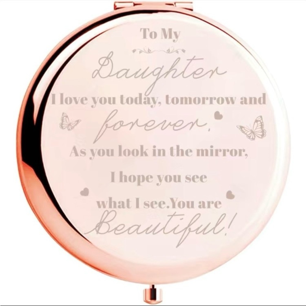 Daughter-Rose Gold Compact Mirror Engraved “To My Daughter” NIP - Picture 7 of 7